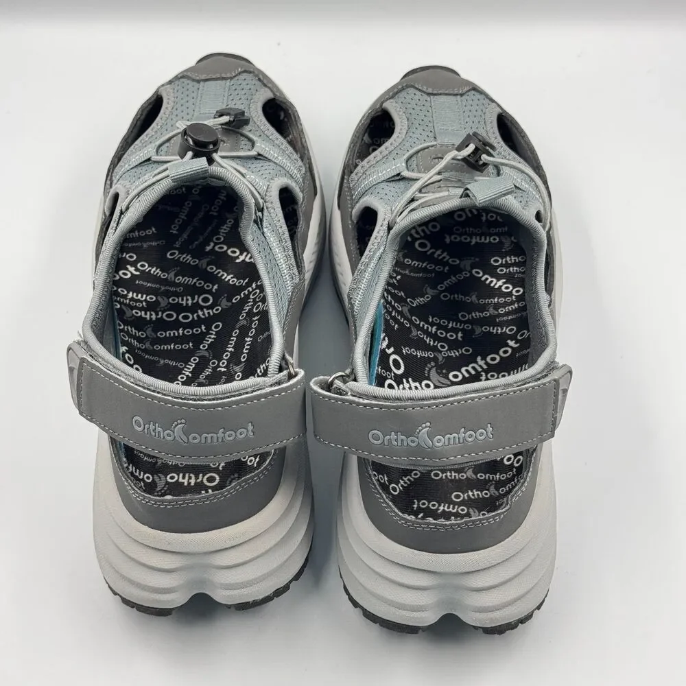 OrthoComfoot Mens 9 Gray Orthopedic Hiking Sandals Closed Toe Cushion Comfort